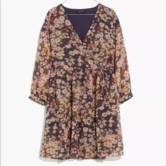 Madewell drawstring faux wrap mini dress daisy reverie - Picture 5 of 6